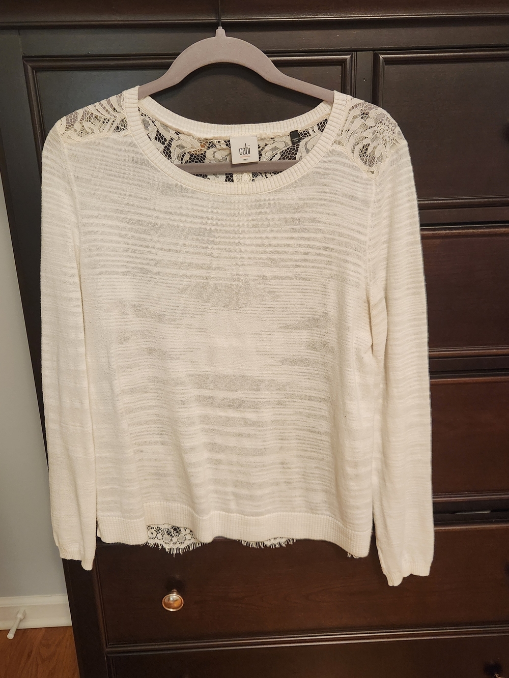 Cali Lightweight Lace-Back Sweater in Cream